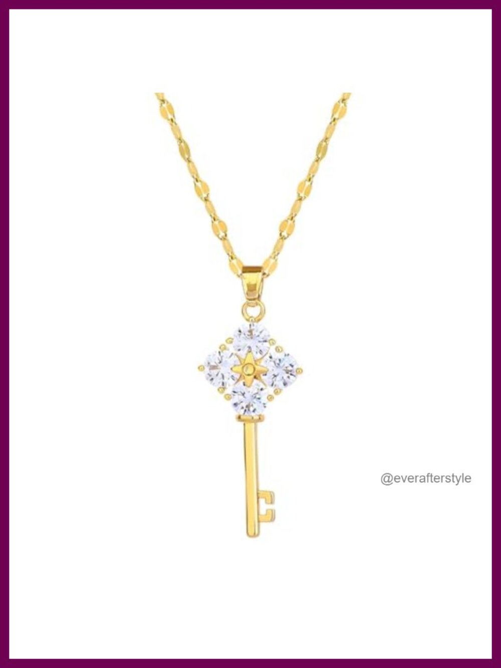 18K Gold Plated Key Necklace for Women - Star Pendant with Cubic Zirconia,